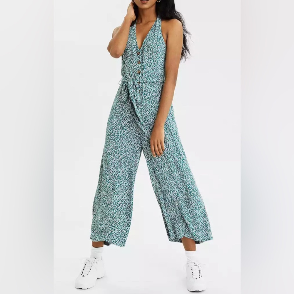 American eagle floral sage green jumpsuit romper urban outfitters boho